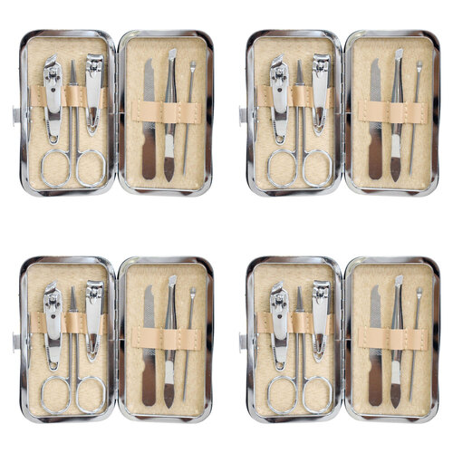 4PK 7pc LVD Metal/Plastic 10.5cm Manicure Set Clipper/Cuticle Kit Champagne Glitter