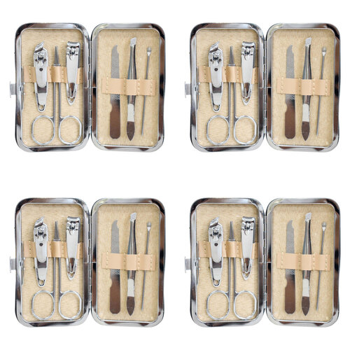 4PK 7pc LVD Metal/Plastic 10.5cm Manicure Set Clipper/Cuticle Kit Champagne Glitter