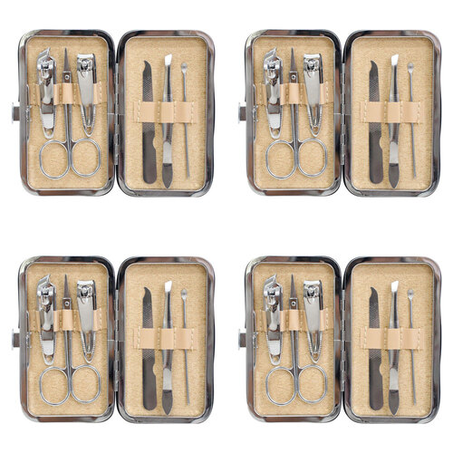 4PK 7pc LVD Metal/Plastic 10.5cm Manicure Set Clipper/Cuticle Kit - Pink Glitter