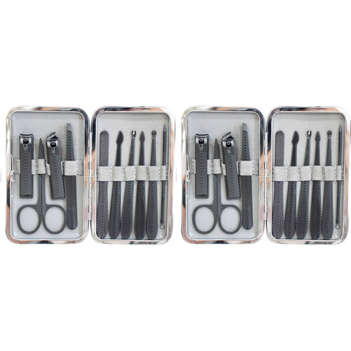 2PK 11pc LVD Metal/Plastic 12.5cm Manicure Set Clipper/Cuticle Kit - Grey/Black