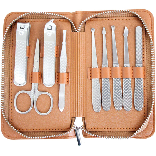 10pc LVD Metal/Plastic 15.5cm Manicure Zip Set Clipper/Cuticle Kit - Tan
