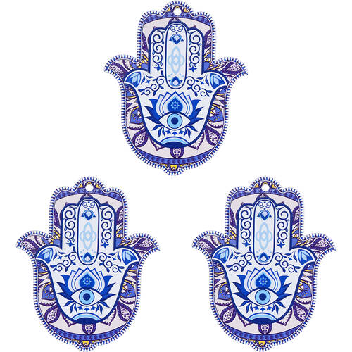 3PK LVD Ceramic Home Decorative Hamsa Hand 1 Wall Art 15x1x19cm Blue/White