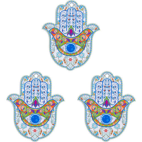 3PK LVD Ceramic Home Decorative Hamsa Hand 2 Wall Art 15x0.5x9cm Multi-Coloured