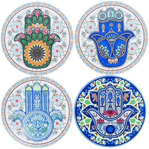 4pc LVD Ceramic Coffee Table Decorative Coasters Set 10.5x0.5x10.5cm Hamsa Hands