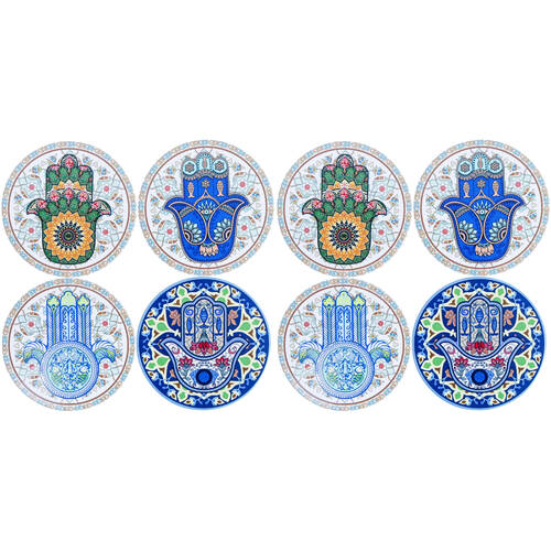 2x 4pc LVD Ceramic Coffee Table Decor Coasters Set 10.5x0.5x10.5cm Hamsa Hands