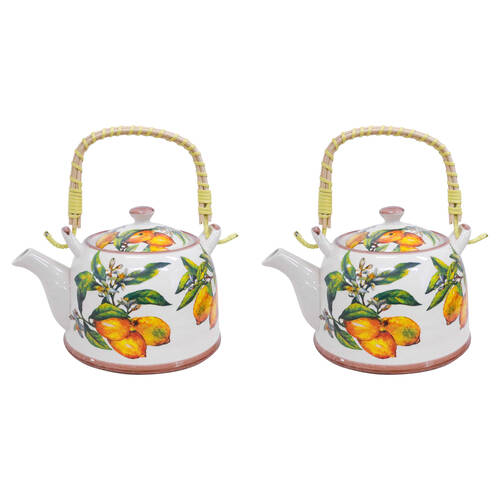2PK LVD Ceramic Lemon Country Decorative Kitchen Teapot 18x19cm Multicoloured
