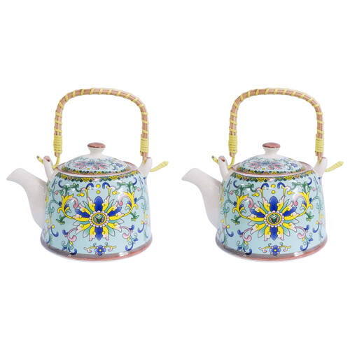 2PK LVD Ceramic Motif Design Decorative Kitchen Teapot 17x19cm Multicoloured