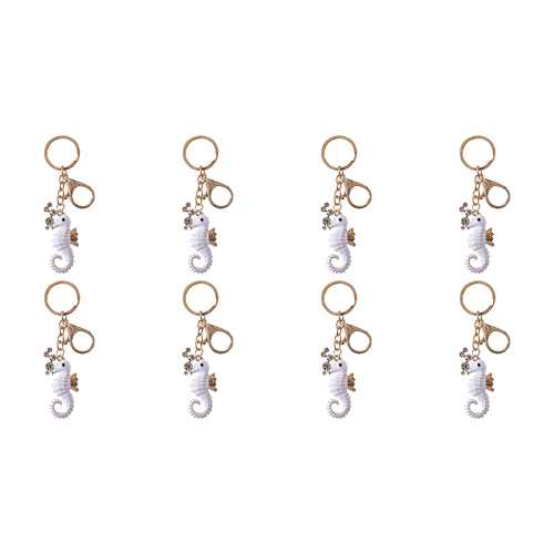 8PK LVD Keyring White Seahorse Decoartive Womens Clip On Ring