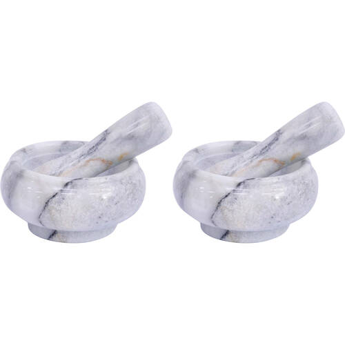 2PK LVD Small Marble Mortar & Pestle Kitchen Grinding Bowl 8.5x5cm Grey
