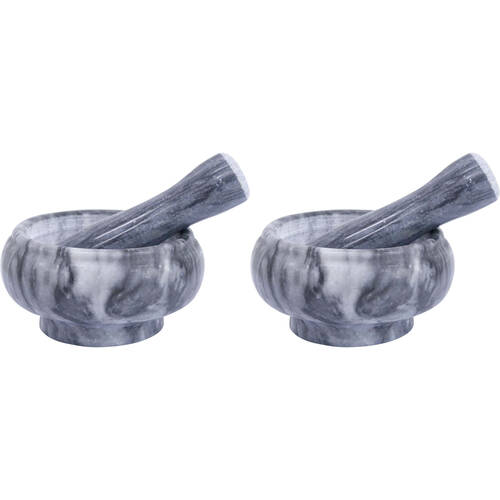2PK LVD Small Marble Mortar & Pestle Kitchen Grinding Bowl 8.5x5cm Black