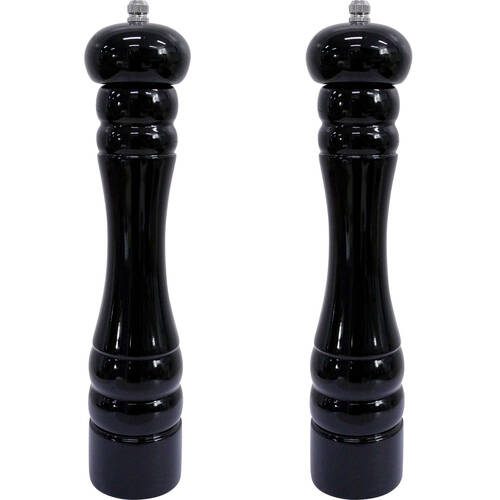 2PK LVD Timber Wooden Sleek Tall Salt/Pepper Grinder Large 5x5x27cm Black