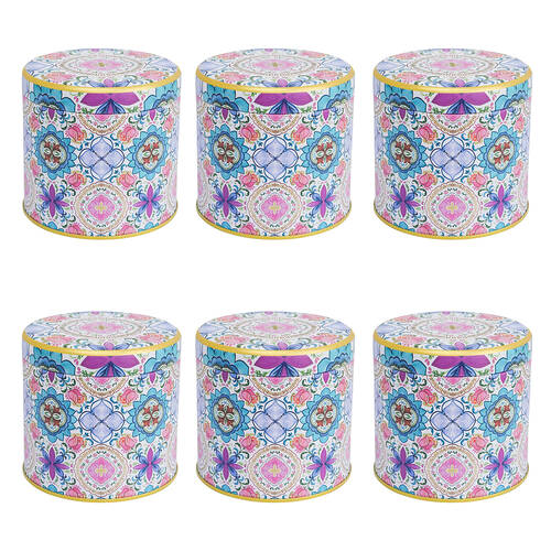 6PK LVD Small Metal Floral Print Round Trinket Storage Tin 8cm Multicoloured