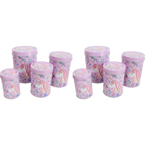 2x 4pc LVD Metal Tins Home Organiser Container Unicorn Cylinder