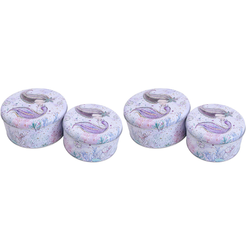 2x 2pc LVD Metal Tins Home Organiser Container Mermaid Round B