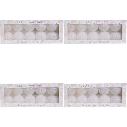 4PK LVD LED 2m String 10 Lights Pastel Home/Nursery Decor Children/Baby White