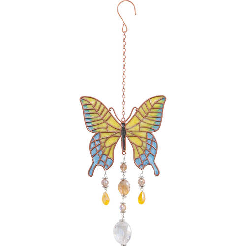 LVD Glass/Metal Butterfly Outdoor Hanging Suncatcher 30cm Yellow/Blue