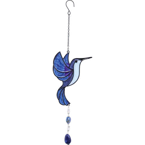 LVD Glass/Metal Hummingbird Outdoor Hanging Suncatcher 41cm Marbled Blue