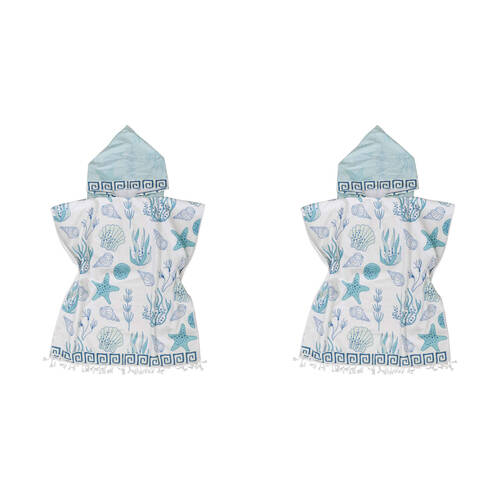 2PK LVD Microfibre Kids Poncho w/ Bag & Hood 70cm - Ocean