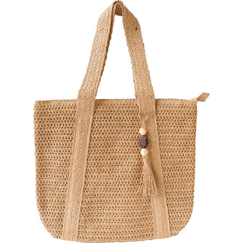 LVD Cotton Woven Textured Shopping Tote Shoulder Bag 36x42cm Bleach Brown