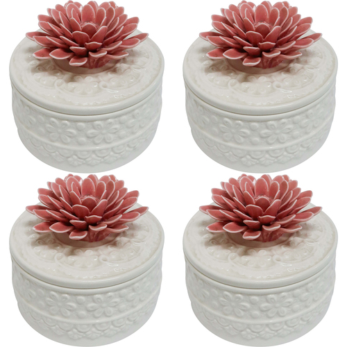 4PK LVD Trinket Jar Large Pink Flower Decorative Display Home Lounge Decor