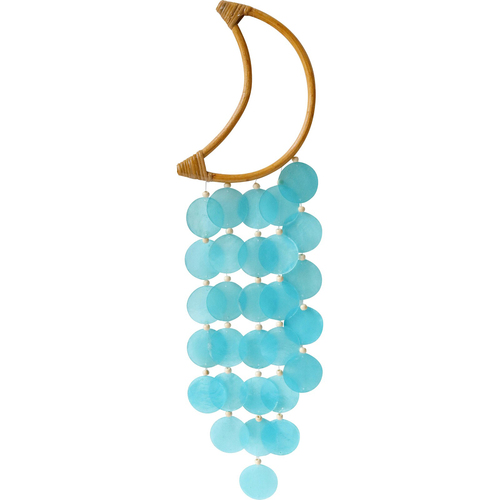 LVD Bamboo/Capiz Moon Dreamcatcher Leaf 23x7cm - Sky Blue