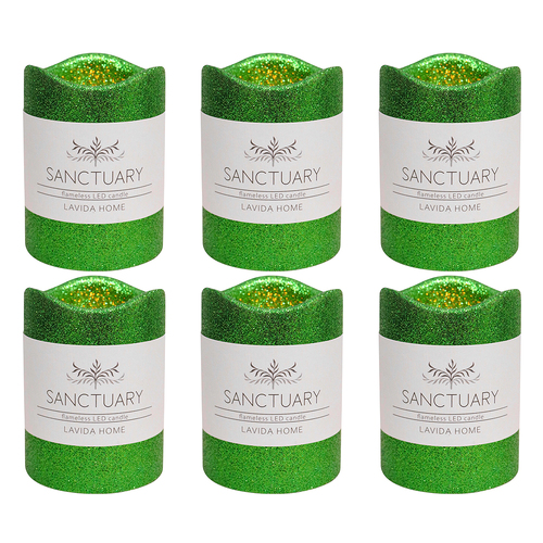 6PK LVD Flameless Candle Small Green Decorative Home/Lounge Decor