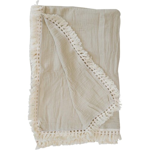 LVD 130cm Cotton Throw w/ Tassels Square Blanket Stone
