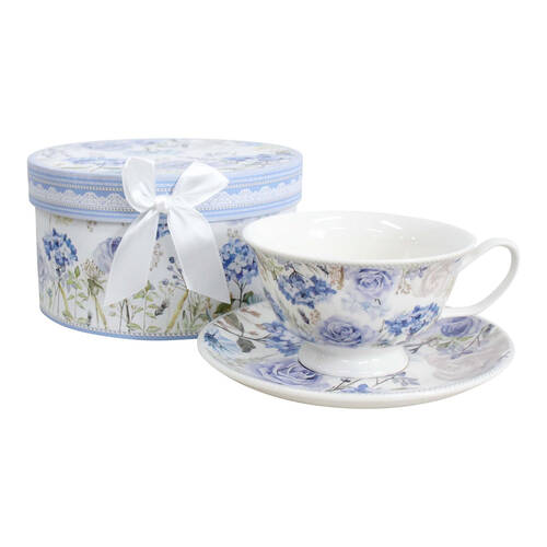 2pc LVD Hydrangea Ceramic Tea Cup & Saucer Drinkware Set