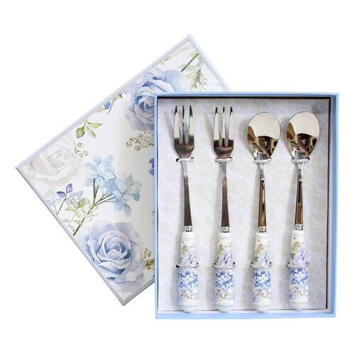 4pc LVD Hydrangea Ceramic/Stainless Steel Spoon/Fork Utensil Set 15.5cm