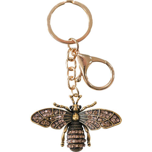 LVD Metal Bedazzled Bumblebee Keyring Handbag Accessory 5.5x3.5cm Gold