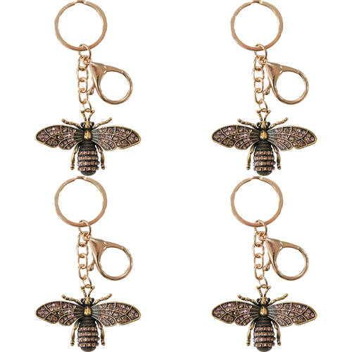 4PK LVD Metal Bedazzled Bumblebee Keyring Handbag Accessory 5.5x3.5cm Gold