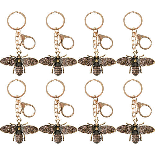 8PK LVD Metal Bedazzled Bumblebee Keyring Handbag Accessory 5.5x3.5cm Gold