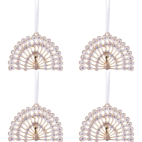 4PK LVD 7x5cm Metal Peacock Ornament Hanging Home/Office Decor - White