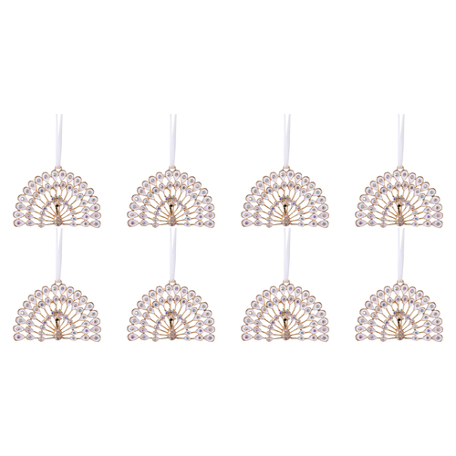 8PK LVD 7x5cm Metal Peacock Ornament Hanging Home/Office Decor - White
