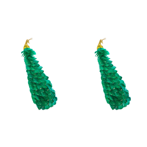 2PK LVD Clip Peacock Emerald Decorative Sculpture Home/Lounge Decor
