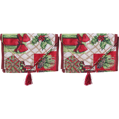 2PK LVD 34x180cm Polyester Vintage Christmas Table Runner Home Decor