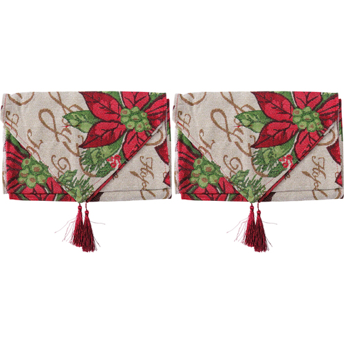 2PK LVD Polyester Table Runner Poinsettia Home/Kitchen/Tabletop Decor 34x180cm