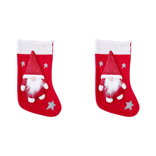 2PK LVD Festive Plush Santa Christmas Hanging Stocking 45cm Red/White