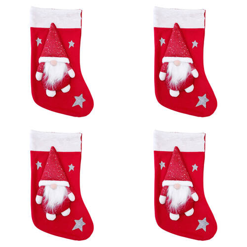 4PK LVD Festive Plush Santa Christmas Hanging Stocking 45cm Red/White