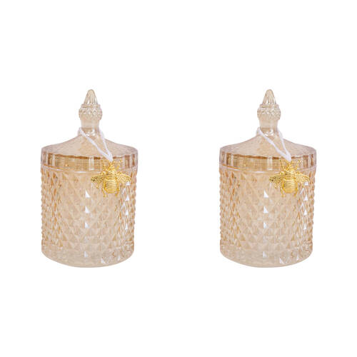 2PK LVD Glass Cruz Trinket Storage Decor Round 18.5cm - Amber