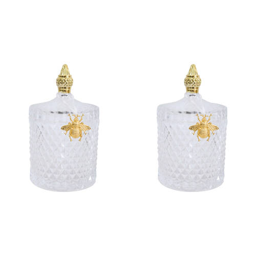 2PK LVD Glass Cruz Trinket Storage Decor Round 18.5cm - Clear