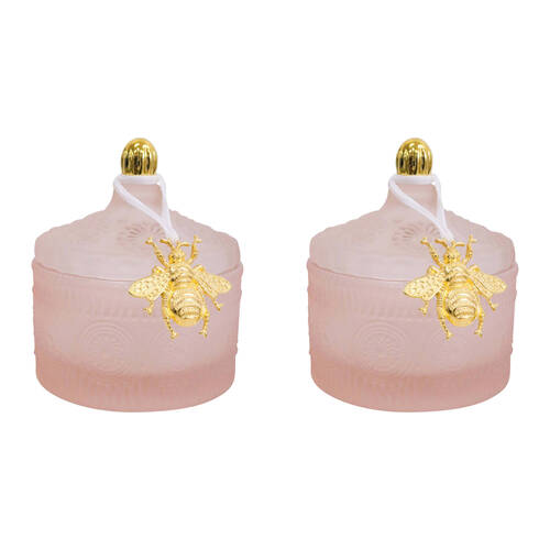 2PK LVD Glass Chloe Trinket Box Storage Decor Round 10cm - Sand