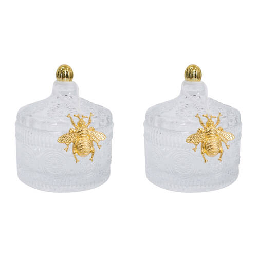 2PK LVD Glass Chloe Trinket Box Storage Decor Round 10cm - Clear