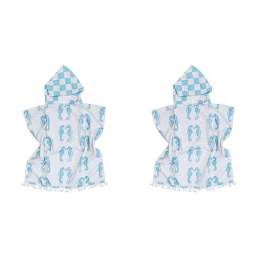 2PK LVD Kids Microfibre Poncho Towel w/ Bag 70cm Seahorses