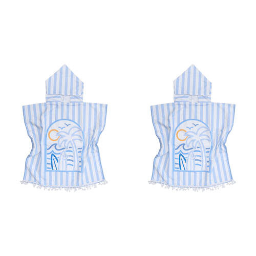 2PK LVD Microfibre Kids Towel Hooded Poncho w/ Bag 70x70cm Summer Blues