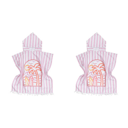2PK LVD Microfibre Kids Towel Poncho w/ Bag & Hood 70cm Summer Pinks