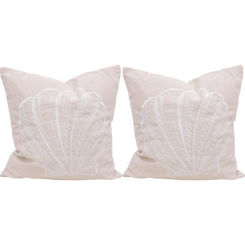 2PK LVD Fan Shell Decorative Home Linen-Look Cushion Pillow 43x43x10cm Natural