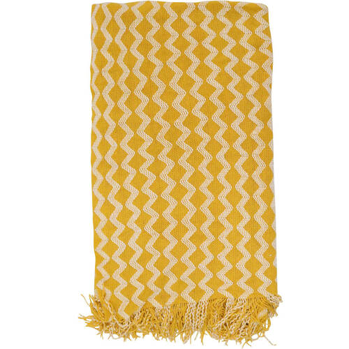 LVD Shell Stone Woven Decorative Zig-Zag Throw Blanket 160x140cm Yellow