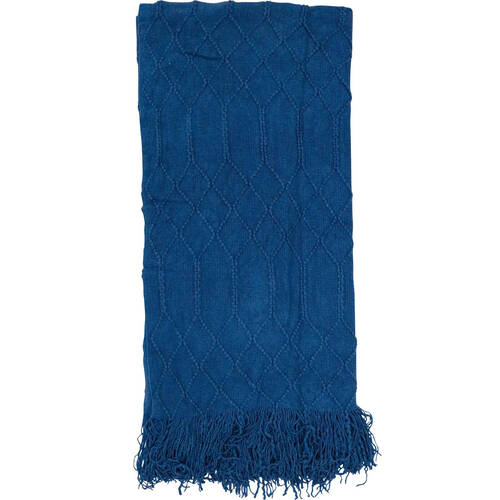 LVD Soft Fringed Edged Diamond Throw Blanket 118x190cm Newport Blue