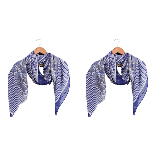 2PK LVD Scarf Sarong Navy Paisley Themed Stylish Womens Fashion